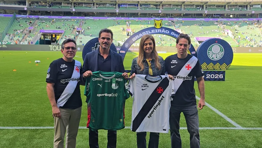 Mario Junqueira, um dos sócios da Almirante; o diretor de futebol do Vasco Admar Lopes, Leila Pereira e Marcos Lamacchia antes de Vasco x Palmeiras
